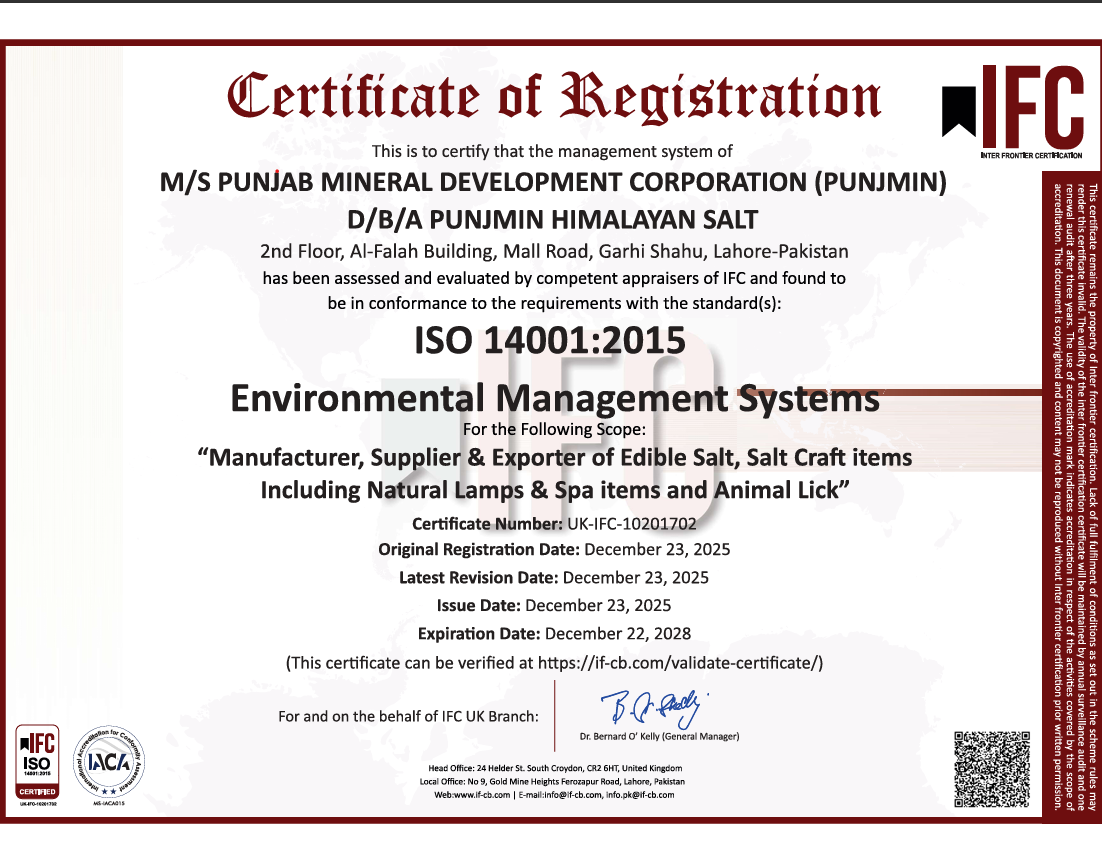 ISO 14001 environmental mgmt certificate