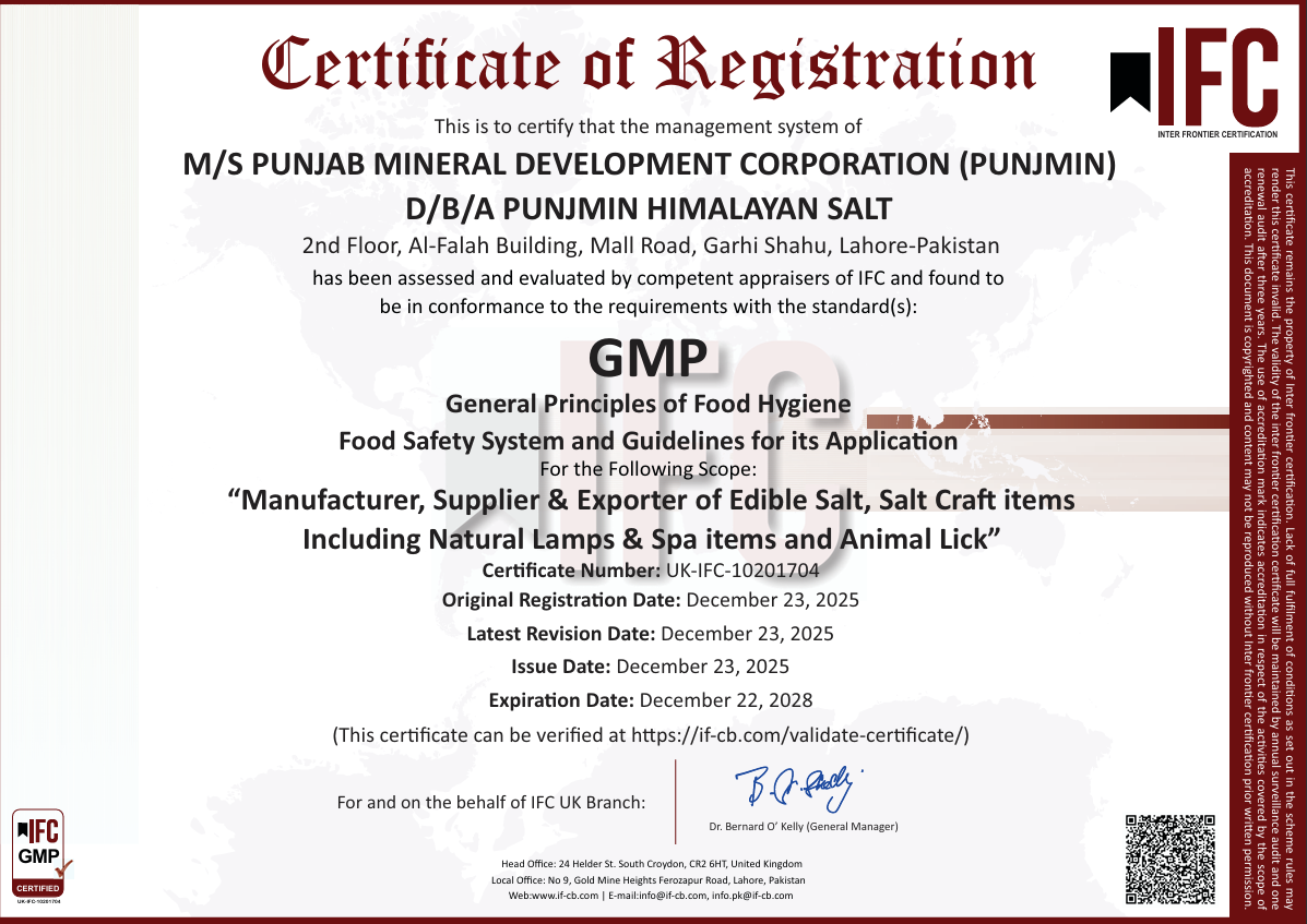 GMP food safety system certificate