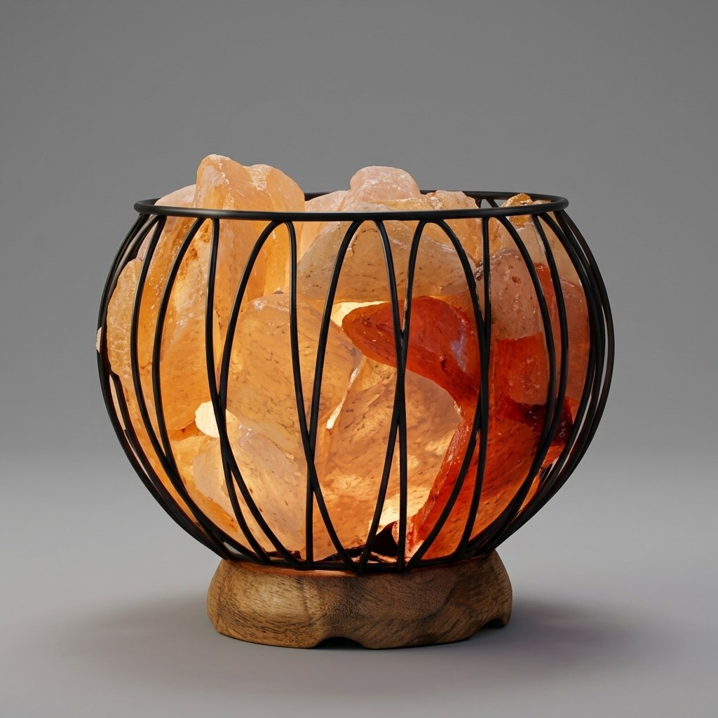 Wrought Iron Basket Round Rod Lamp — Salt Lamps